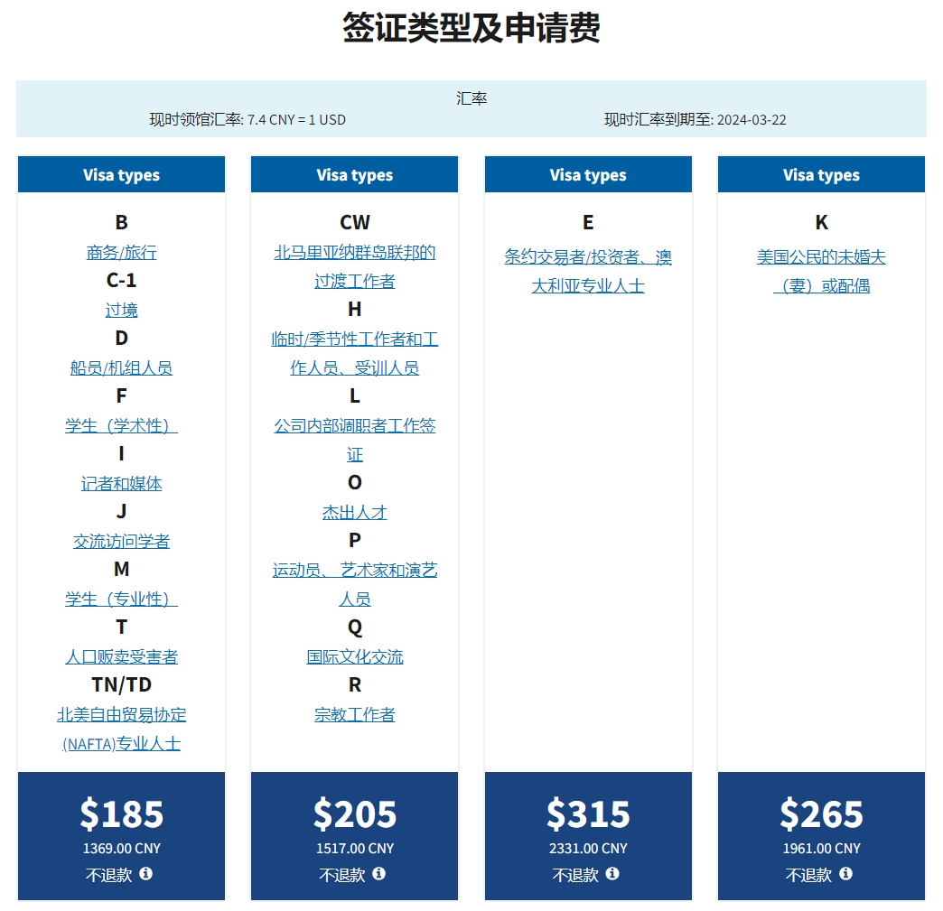 美国签证费用 美国签证费用